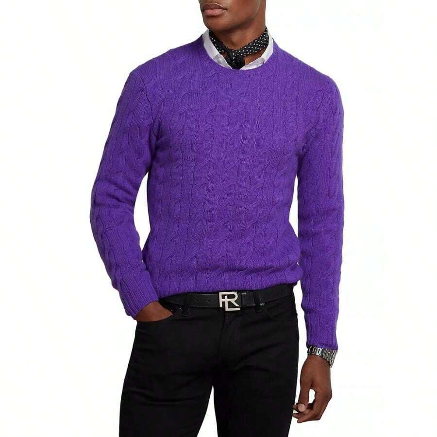 Ralph Lauren Cableknit Cashmere Sweater | | Men Sports Sweaters - Purple - View 1