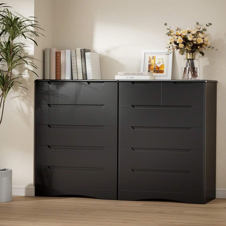 6 Dresser Storage Drawer Units Chest Of Drawers Smooth Rail Bedroom Storage For Bedroom , Dresser With Recessed Distinctive Handles With Sturdy Drop Guard, Available In White And Black - Black - View 1
