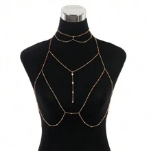 Sexy Women's Body Chain, Rhinestone Pendant Tassel Necklace, Sexy Chest Chain, Rhinestone Pearl Chain, Sexy Women Body Chain Jewelry, Rhinestone Pendant Tassel Necklace, Sexy Chest Decoration Chain, Fashionable Sexy Elegant Chain For Women, Elegant Sexy Women Necklace