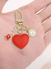 暖红心玫瑰珍珠钥匙扣小包方包手提包挂件配饰适合青年男女表达爱意的最佳单品返校时送给姐妹朋友老师的最佳礼物是送给女朋友情人节礼物的最佳选择包包挂件 - 紅色 - 查看 2