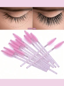 10PCS Eyelash Brushes, Mascara Wands With Container, Bendable Disposable Eyebrow Spoolies, Lash Brush For Lash Extensions, Eyebrow Spoolie, Castor Oil Brushes (Crystal Pink),Summer Style, Back To School Gift