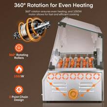 Hot Dog Roller 7 Rollers 18-24 Hot Dogs Capacity, 1050W Hot Dog Machine With Bun Warmer Shelf, Dual Temp Control, Glass Cover, Removable Tray For Commercial And Party - US B Type Plug(110-127V) - View 4