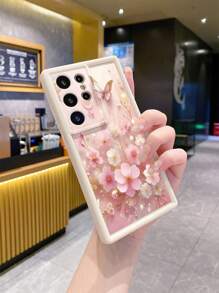 1 件粉色花朵蝴蝶保护手机壳适用于 Apple、/Galaxy、Infinix、Redmi、OPPO、VIVO、Realme、MOTO