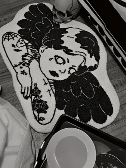 1块装黑暗天使图案装饰地毯，万圣节装饰地毯，哭泣娃娃装饰地毯，床边地毯，卧室地毯，书房地毯，客厅地毯，家居装饰地毯，印花地毯，窗台地毯，适用于家居装饰地毯。毛绒地毯，加厚地毯，毛绒地毯