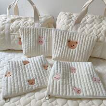 حقيبة وضع الحفاضات والزجاجات للأطفال والماكياج الخاصة بالأمهات، مزينة بطباعة كرتونية للحيوانات وسحّاب، منظم للسفر، قطعة واحدة