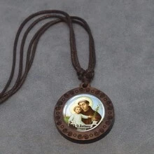 1pc Christian Rope Chain Necklace St Anthony Michael Francis Wood Pendant St. Patrick's Day Gift - style - View 6