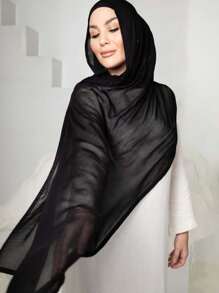 1pc Women Solid Color Viscose Headscarf, Soft Wide-Brim Scarf, Versatile Sun Protection Hijab, Suitable For Daily Wear - Black - View 4