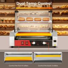 Hot Dog Roller 7 Rollers 18-24 Hot Dogs Capacity, 1050W Hot Dog Machine With Bun Warmer Shelf, Dual Temp Control, Glass Cover, Removable Tray For Commercial And Party - US B Type Plug(110-127V) - View 6