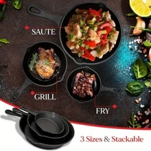3PCS Cast Iron Saute And Fry Pan Set - Cast Iron Wok Skillet Set Pre-Seasoned Skillets In 6", 8", And 10" Sizes - Durable Cookware For Versatile Cooking Durable Cooking Pans For Camping, Indoor, And Outdoor Cooking - Versatile, Easy To Clean, And Heat Distribution Skillets