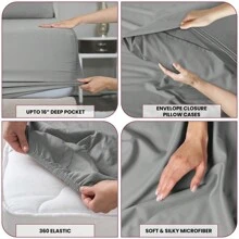 LUX DECOR 6-Piece Embroidered Bed Sheet Set – Brushed Microfiber, Deep Pocket, Lightweight & Breathable – Graduation Gifts, Home Decor, Sleep Protection For Dorms, Student Beds, Back‑To‑School Gift, Soft Bed Linens, Comfortable Sleep, Luxury Bed Set, Valentine's Day Bedroom, Spring Bedding Refresh, Guest Room Essentials, Dorm Room Bedding, Premium Bed Linens, Easy Care Sheets, Hypoallergenic Fabric, Year-Round Comfort, Master Bedroom Update, Matching Bedding Set, Hotel Quality Linens - 深灰色 - 查看 4