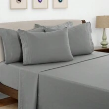LUX DECOR 6-Piece Embroidered Bed Sheet Set – Brushed Microfiber, Deep Pocket, Lightweight & Breathable – Graduation Gifts, Home Decor, Sleep Protection For Dorms, Student Beds, Back‑To‑School Gift, Soft Bed Linens, Comfortable Sleep, Luxury Bed Set, Valentine's Day Bedroom, Spring Bedding Refresh, Guest Room Essentials, Dorm Room Bedding, Premium Bed Linens, Easy Care Sheets, Hypoallergenic Fabric, Year-Round Comfort, Master Bedroom Update, Matching Bedding Set, Hotel Quality Linens - 深灰色 - 查看 2