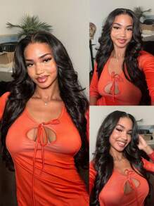Wear & Go 6x4 Transparent Lace Glueless Body Wave Wig 180% Density 16-28 Inch Lace Closure Wigs Natural Black Pre-Plucked & Pre-Cut Daily Use For Women