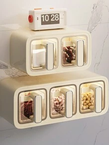 1 Pezzo Barattolo portaspezie di lusso grigio e bianco latte, contenitore di stoccaggio per scaffale, barattolo portaspezie autoadesivo da montare a parete, design alla moda adatto per armadietti, cucina, per zucchero, sale, pepe, senza bisogno di forature, per piano di lavoro in cucina e conservazione degli alimenti - Multicolore - Visualizzare 5