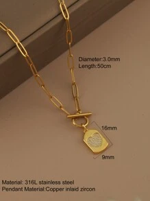 1 件不锈钢 OT 链项链配锆石心形吊坠，女士时尚珠宝，情人节礼物 - 金黃色 - 查看 14