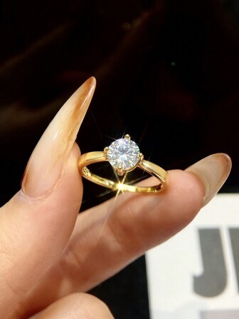 1Piece 1Carat Classic Four Claws Design D Color Moissanite Diamond Engagement Ring For Women, S925&925 Sterling Silver Simple Romantic Ring, Eternity Ring, Wedding Anniversary Ring, Luxury Jewelry, Women's Wedding Anniversary Gifts