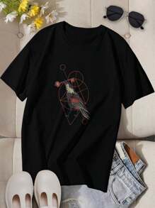 Stylish Women's Women T-Women's Shirt Featuring A Bird With A Key Design