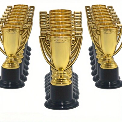 Set de 12 trofeos pequeños de plástico tipo mini premio pequeño de oro para juegos, eventos, fiestas, apropiado para reuniones familiares
