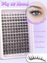 Himirell 140pcs Manga Lash Clusters C Curl MIX 8-16mm Wispy Natural Lashes DIY Clusters Individual False Eyelashes, Easy To Wear, Reusable, For Daily Makeup Lash Clusters, Eyelash Clusters, Individual Eyelashes, Lashes, Fake Lashes