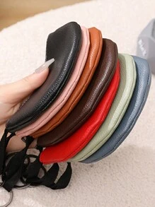 Litchi Texture Semi-Circle Coin Purse, Mini Key Pouch, Card & Coin Holder - Multicolor - View 1