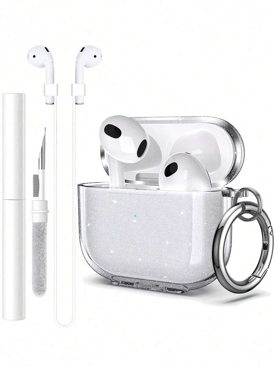 闪光耳机盒兼容 4 Pro、3、3、2、1，透明蓝牙耳机保护壳，带支架的柔软耳机套 - 閃透+筆+防丟繩 - 查看 1