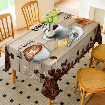 1 Stück Tischdecke im Vintage-Stil mit Kaffee-Grafik, Esszimmertisch Hochzeitsdekoration Tuch, Party-Rechteck-Tischdecke, Retro Tee-Tisch Polyester Dekoset, geeignet für Picknicks oder Feierlichkeiten, Heimdekoration