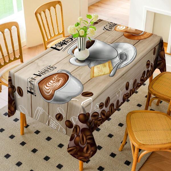 1 pezzo Tovaglia da tavola stile vintage con grafica caffè, tovaglia decorativa per tavoli da pranzo e matrimoni, tovaglia rettangolare per feste, set di decorazione da tavolo da tè in poliestere stile vintage, adatta per picnic o feste, decorazione per la casa