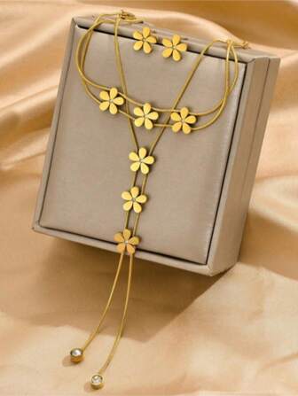 1 套不锈钢花朵设计女士首饰套装，创意简约优雅复古浪漫风格，经典时尚休闲，适合情人节、开斋节、日常穿着、派对、礼物 - 配有 OPP 袋和盒子仅供拍摄