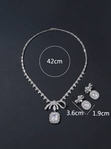 1 Conjunto de 3 piezas de joyería de lujo con diseño de lazo con circonita cúbica, collar y pendientes adecuados para fiesta de noche, accesorio de collar personalizado a juego con vestido de noche, boda, día de San Valentín, regalo para mamá, Día de la Madre