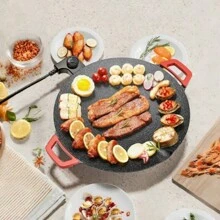 Home Multifunctional Medical Stone Non-Stick Electric Grill Pan, Red Handle, Five-Speed Temperature Control, Fast Heating And Easy-To-Clean Korean Electric Grill, You Can Grill Delicious Barbecue At Home - 美規B型插(110-127V) - 查看 3