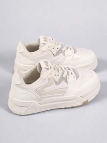 2024新款厚底休闲运动鞋学生白鞋百搭运动鞋 - 米色 - 查看 5