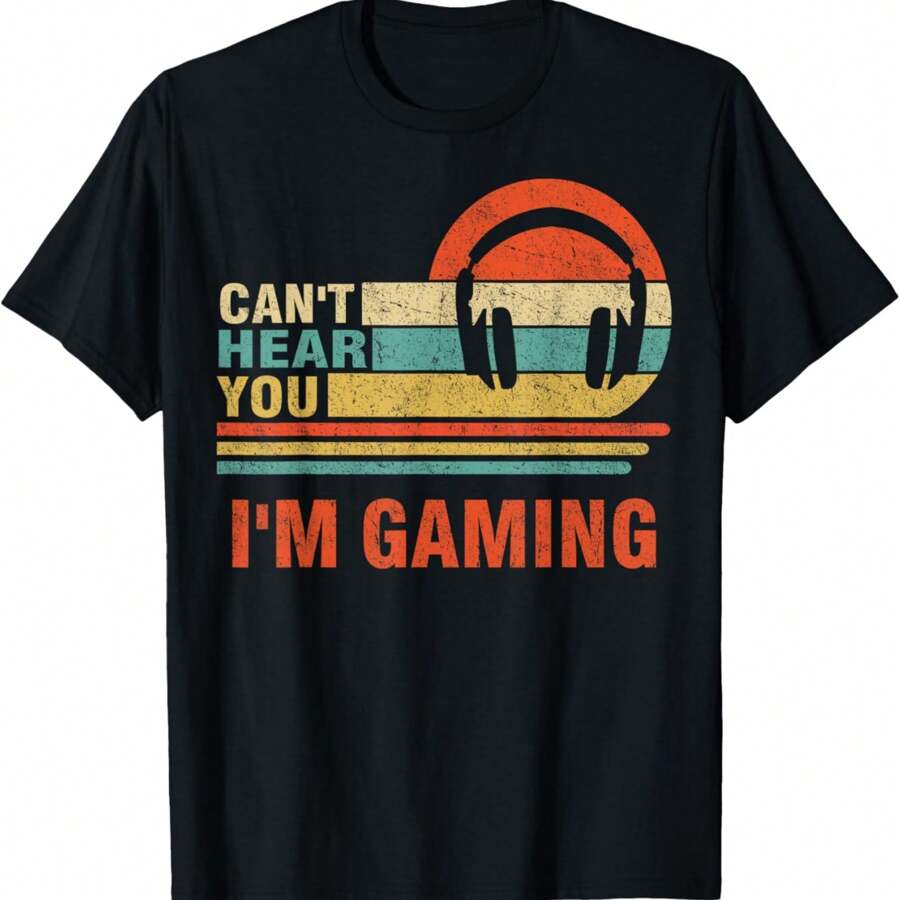 Funny Gamer Gift Headset Can't Hear You I'm Gaming T-Shirt - Black - View 1