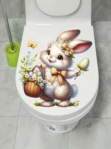 1 pieza Pegatina moderna de conejo y huevo de Pascua para el baño, sala de estar, dormitorio, gabinete del hogar, autoadhesiva, decorativa, gran regalo para fiestas, decoración festiva, agrega un ambiente festivo