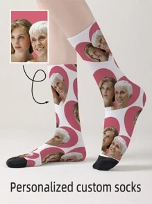 1 Pair Personalized Face Printed Funny Mid-Calf Socks - Custom Designed For Men And Women, Interesting Couple Socks In Mid-Length, Great Gift For Valentine's Day, Birthday And Other Occasions,Colorful,Cute,Adorable,Contracted,Funny,Custom,Unique,Customized,Personalized,Ideal Gifts For Him,Ideal Gifts For Her,Boyfriend,Girlfriend,Family,Friends,Grandparents,Her, Fall