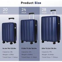 SHOWKOO Luggage Sets 3 Piece 100% PC Ultra Tough Hardside Expandable Suitcases Sets With TSA Lock Double Spinner Wheels (20in/24in/28in, White - Blue - View 9