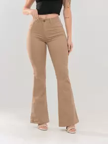 Faraya Jeans Women's Flare Jeans In Beige/Khaki Colors, Super Comfortable, That Fits The Body - 卡其色 - 查看 1