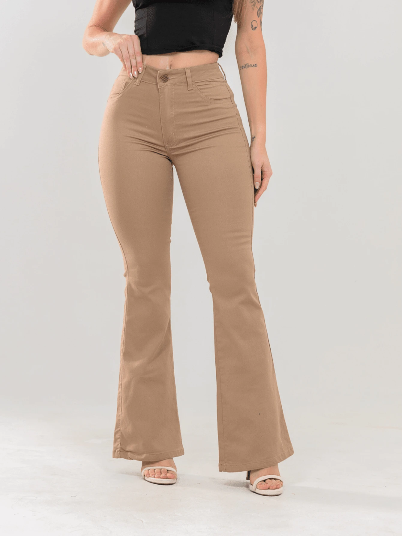 Faraya Jeans Women's Flare Jeans In Beige/Khaki Colors, Super Comfortable, That Fits The Body - 卡其色 - 查看 1