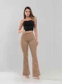 Faraya Jeans Women's Flare Jeans In Beige/Khaki Colors, Super Comfortable, That Fits The Body - 卡其色 - 查看 3