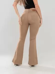 Faraya Jeans Women's Flare Jeans In Beige/Khaki Colors, Super Comfortable, That Fits The Body - 卡其色 - 查看 2
