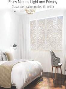 1Roll Window Privacy Film, Decorative Window Clings, UV Blocking Window Coverings Static Cling Non Adhesive Door Stickers, Stained Glass Rainbow Window Vinyl, - White - View 7