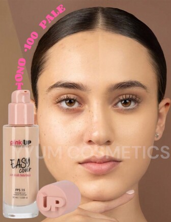 PINK UP, Easy Cover, Maquillaje Líquido, Cobertura media, Base de agua, Contiene Ácido Hialurónico para piel seca y pieles maduras