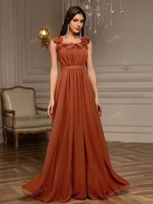 Off-Shoulder Three-Dimensional Floral Appliques Chiffon Ball Gown, Party Dress, Wedding Guest Dress, Prom Dress