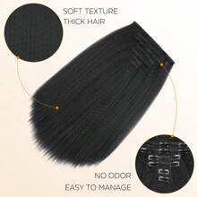 7pcs Fluffy Straight Hair Clip-In Extensions, Black Hair Pieces, Suitable For Straight Hair Clip-In Extensions - Black - View 11