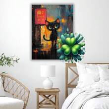 1PC Art Printed Canvas Painting In Wooden Frame Oil Painting Cute Kitten Walking In The Rain On Ci(1) Suitable For Home Decor Office Holiday Decoration Or Gift