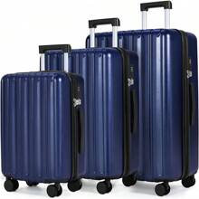 SHOWKOO Luggage Sets 3 Piece 100% PC Ultra Tough Hardside Expandable Suitcases Sets With TSA Lock Double Spinner Wheels (20in/24in/28in, White - Blue - View 1