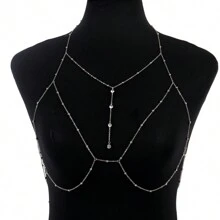 Sexy Women's Body Chain, Rhinestone Pendant Tassel Necklace, Sexy Chest Chain, Rhinestone Pearl Chain, Sexy Women Body Chain Jewelry, Rhinestone Pendant Tassel Necklace, Sexy Chest Decoration Chain, Fashionable Sexy Elegant Chain For Women, Elegant Sexy Women Necklace