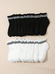 6pcs/10pcs/16pcs/20pcs Kids & Youth Black & White Striped Athletic Socks, Student Back To School Daily Casual Socks, Toddler Mid-Calf Socks 1-3Y