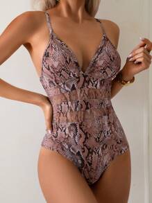2025 New Stylish & Chic One-Piece Leopard Print Mesh Patchwork Swimsuit - Multicolor - View 1