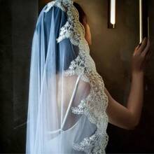 Single Layer Long Cathedral Wedding Veil With Lace Edge And Long Train,Vintage Soft Tulle Headpiece For Islamic Bride