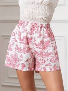 Women's Summer Casual Beach Shorts Elastic Waistband Floral Wide Leg Streetwear Shorts