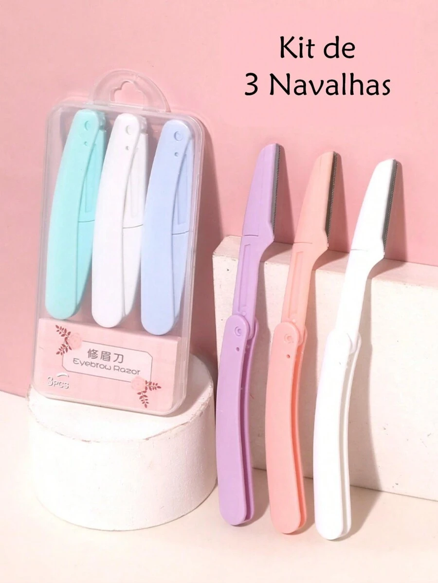 3 Pack Eyebrow & Face Razors Kit Foldable With Plastic Case Eyebrow Trimmer Facial Hair Removal Portable Travel Durable - 彩色 - 查看 1